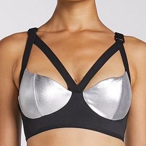 Secndnture athletic strappy sports bra black/silver women’s size XS